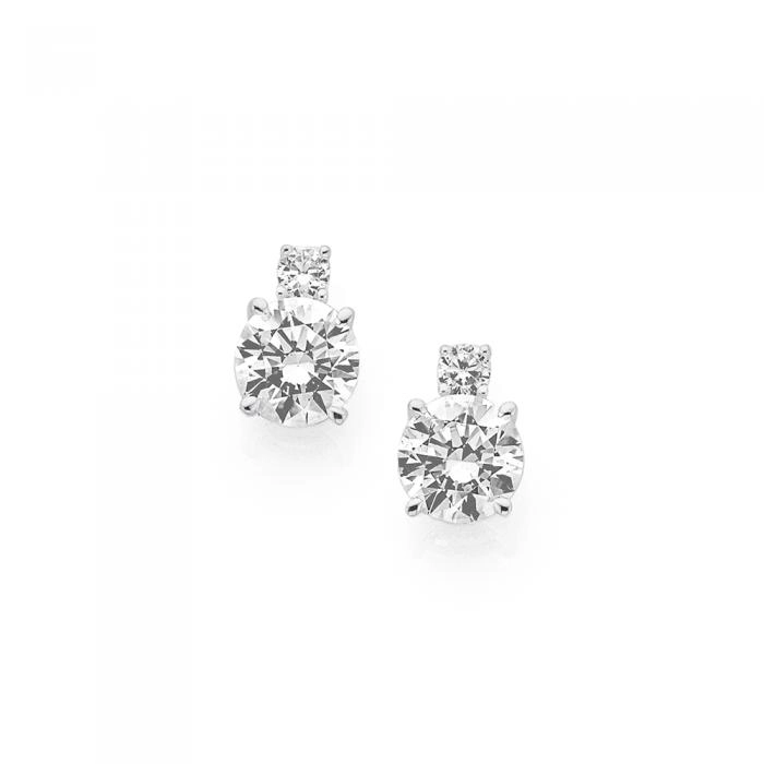 Sterling Silver Double Cubic Zirconia Stud Earrings