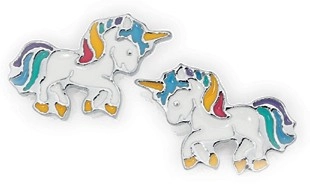 Sterling Silver Enamel Unicorn Stud Earrings