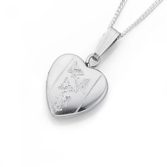 Sterling Silver Five Butterfly Heart Locket Pendant