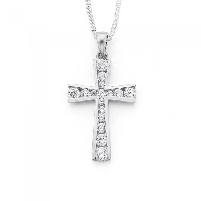 Sterling Silver Flared Cubic Zirconia Cross