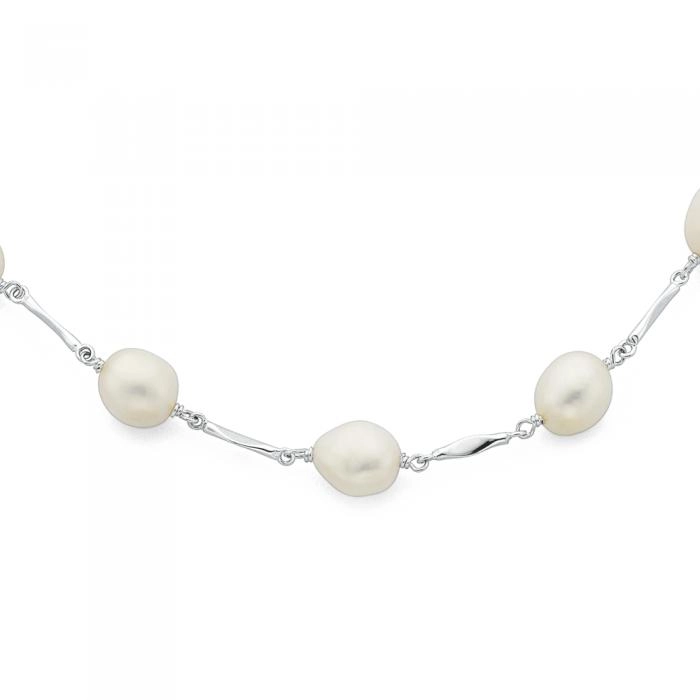 Sterling Silver Freshwater Pearl Twist Bar Necklace