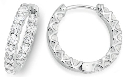 Sterling Silver Full Claw Set Inside & Out Cubic Zirconia Huggies