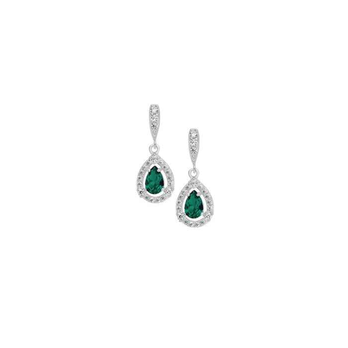 Sterling Silver Green Cubic Zirconia Cluster Drop Earrings