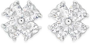 Sterling Silver Heart Cubic Zirconia Flower Studs