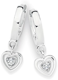 Sterling Silver Heart Frame Cubic Zirconia Drop Earrings