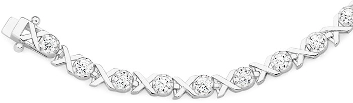 Sterling Silver Hugs & Kisses Cubic Zirconia Bracelet