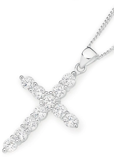 Sterling Silver Large Claw Set Cubic Zirconia Cross Pendant