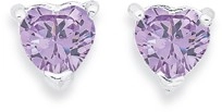 Sterling Silver Lavender Cubic Zirconia Claw Stud Heart Earrings