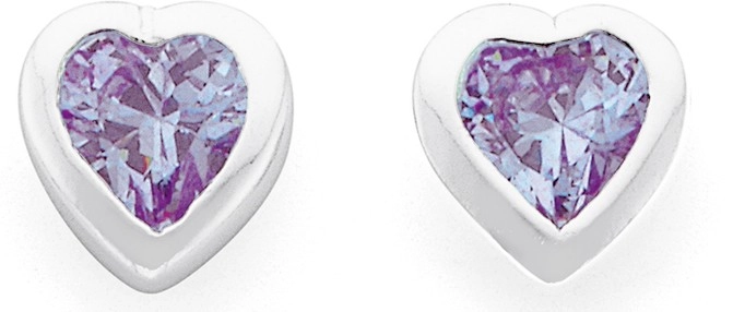 Sterling Silver Lavender Cubic Zirconia Heart Earrings