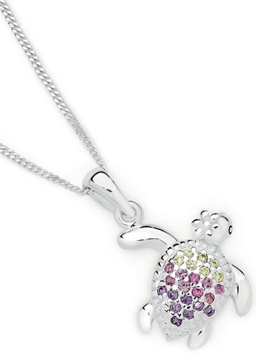 Sterling Silver Multi-Colour Cubic Zirconia Turtle Pendant