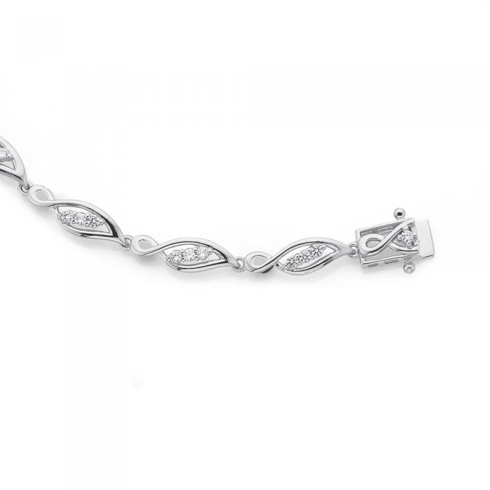 Sterling Silver Open Leaf Cubic Zirconia Fancy Bracelet