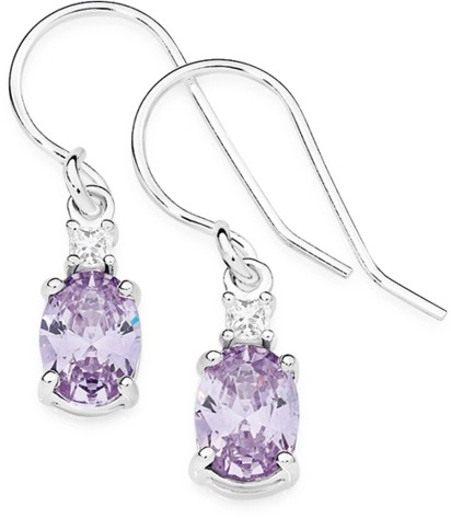 Sterling Silver Oval Cubic Zirconia Drop Hook Earrings