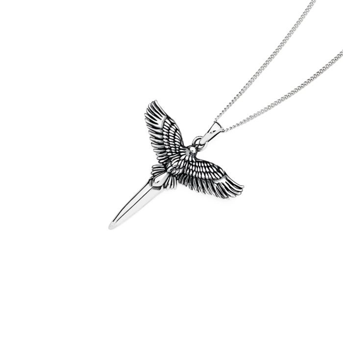 Sterling Silver Oxidised Eagle & Dagger Men's Pendant