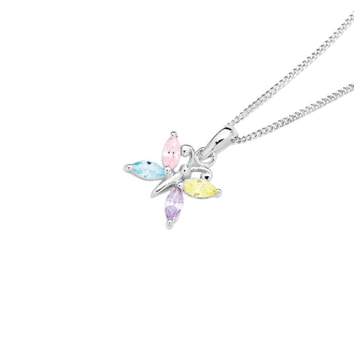 Sterling Silver Pastel Cubic Zirconia Butterfly Pendant