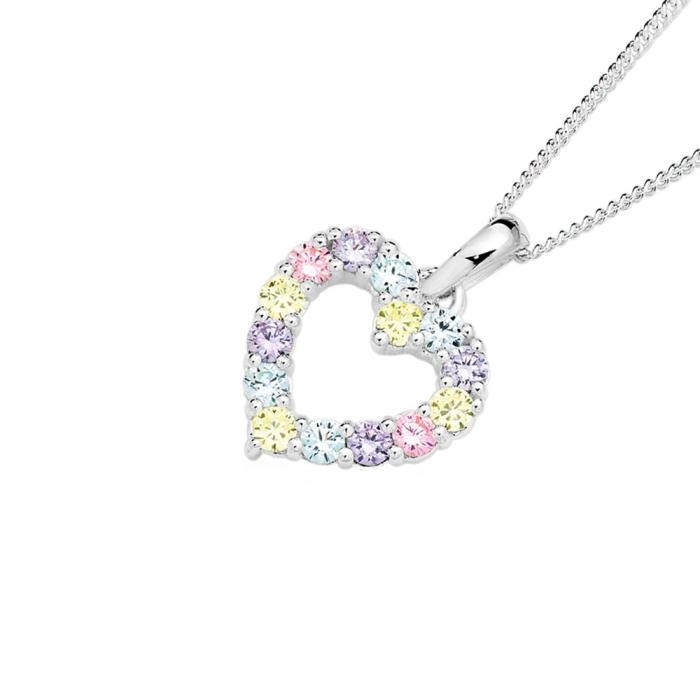 Sterling Silver Pastel Cubic Zirconia Heart Pendant