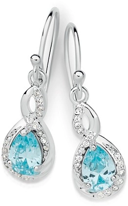 Sterling Silver Pear Blue Cubic Zirconia Fancy Drop Earrings