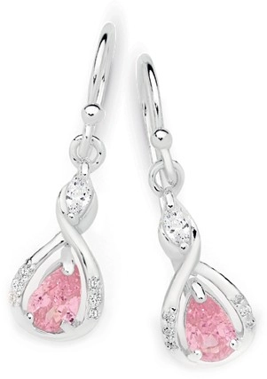 Sterling Silver Pear Pink Cubic Zirconia & Marquise Cubic Zirconia Drop Earrings