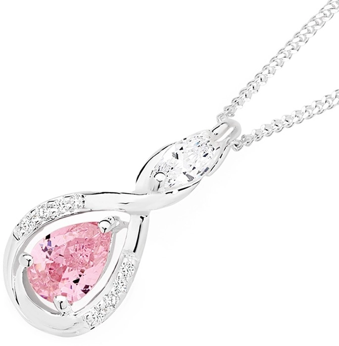 Sterling Silver Pear Pink Cubic Zirconia & Marquise Cubic Zirconia Pendant