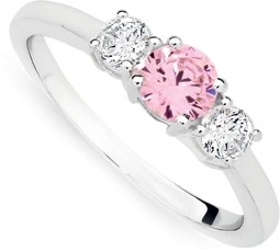 Sterling Silver Pink Cubic Zirconia & Cubic Zirconia Trilogy Ring