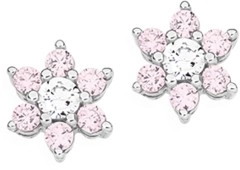 Sterling Silver Pink Cubic Zirconia Flower Clusteer Stud Earrings