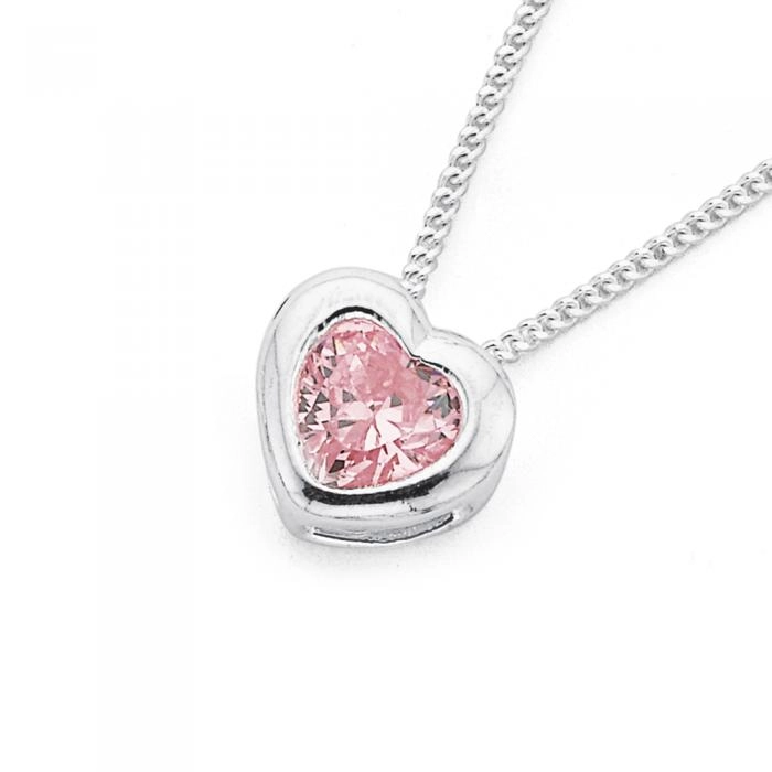 Sterling Silver Pink Cubic Zirconia Heart Pendant