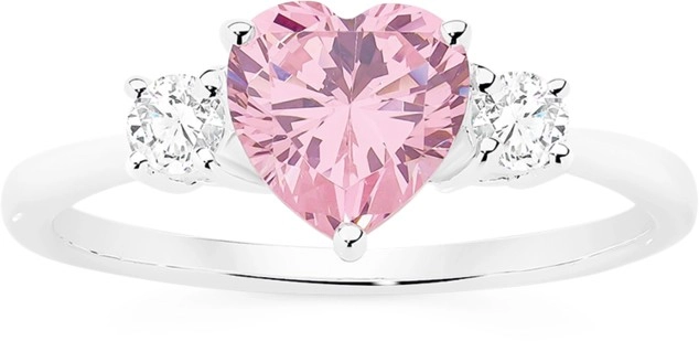 Sterling Silver Pink Cubic Zirconia Heart Ring