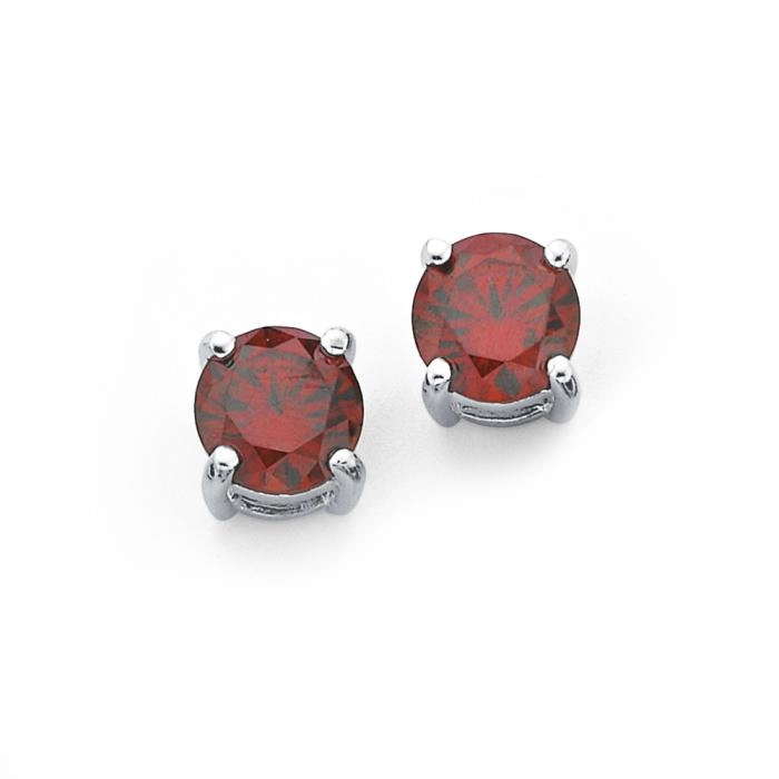 Sterling Silver Red Cubic Zirconia Stud Earrings