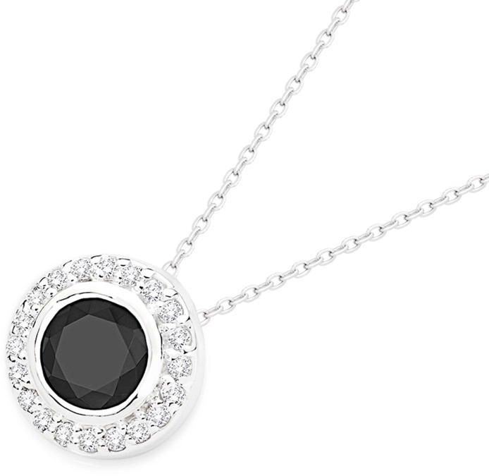 Sterling Silver Round Black Cubic Zirconia Cluster Pendant