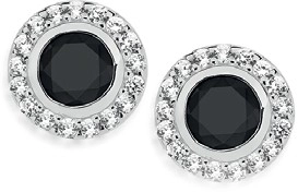 Sterling Silver Round Black Cubic Zirconia Cluster Stud Earrings