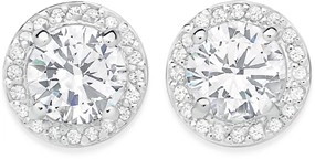 Sterling Silver Round Cubic Zirconia Cluster Stud Earrings