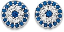 Sterling Silver Round Dark Blue Cubic Zirconia Evil Eye Stud Earrings