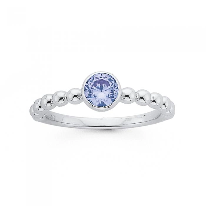 Sterling Silver Round Lavender Bezel Set Cubic Zirconia Friendship Ring