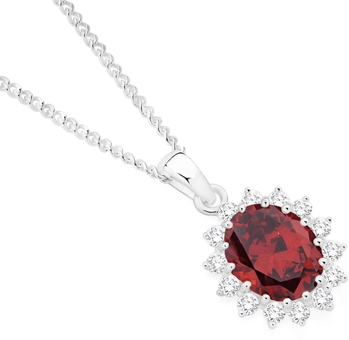 Sterling Silver Royal Oval Red Cubic Zirconia Pendant