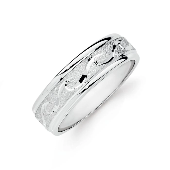 Sterling Silver Satin Centre Wave Men's Ring