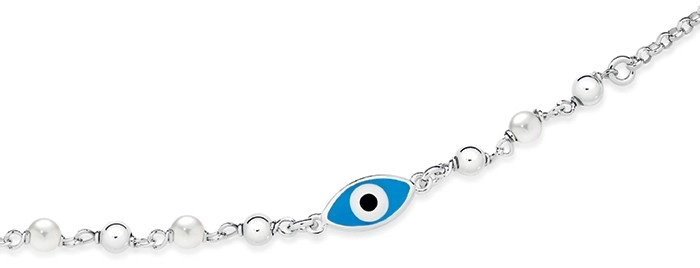 Sterling Silver Single Blue Evil Eye Bracelet