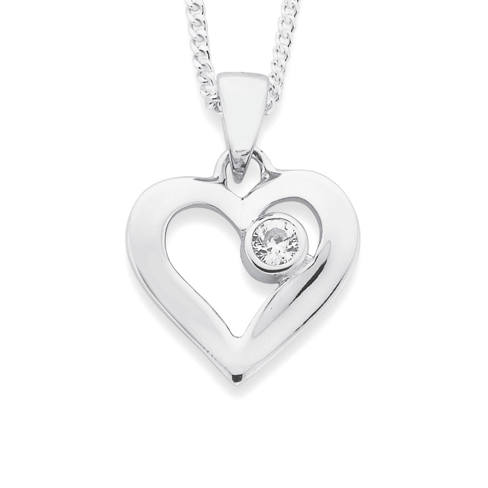 Sterling Silver Single Cubic Zirconia Open Heart Pendant