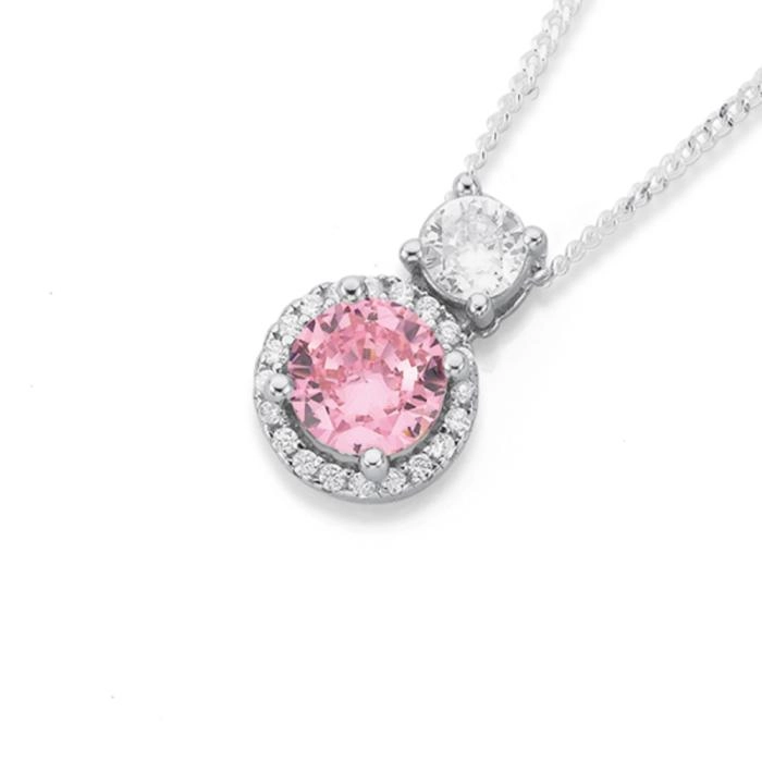 Sterling Silver Small Pink Cubic Zirconia Cluster Pendant