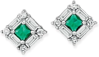 Sterling Silver Square Dark Green Cubic Zirconia Baguette Earrings