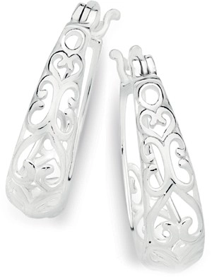 Sterling Silver Tapered Filigree Hoops