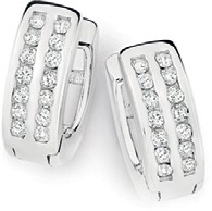 Sterling Silver Two Row Cubic Zirconia Huggies