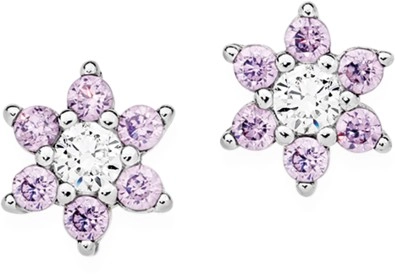 Sterling Silver Violet Cubic Zirconia Flower Cluster Earrings