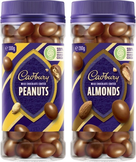 Cadbury Chocolate Coated Fruit or Nut Jar 280g-340g