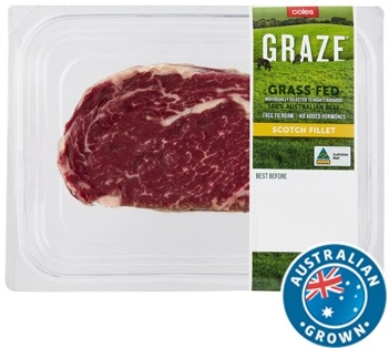 Coles Australian No Added Hormones GRAZE Grass Fed Beef Scotch Fillet Steak 250g