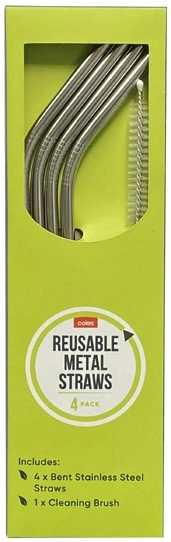 Coles Bendy Stainless Steel Straws 4 Pack