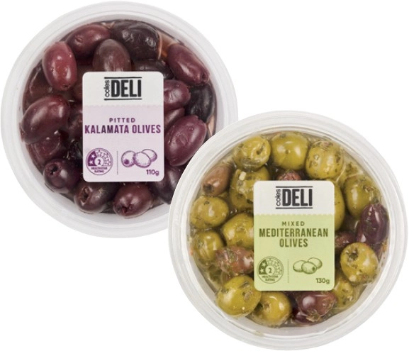 Coles Brand Pre-Packed Olives 110g-130g