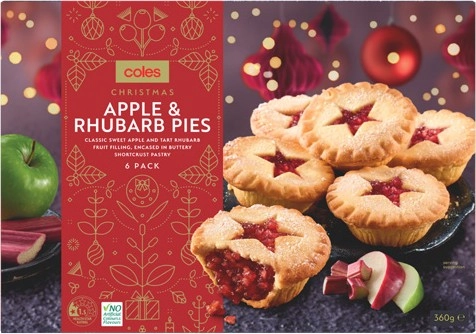 Coles Christmas Apple & Rhubarb Pies 6 Pack 360g