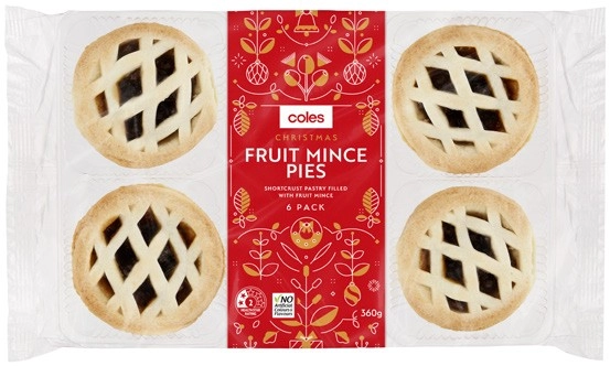 Coles Christmas Lattice Fruit Mince Pies 6 Pack 360g