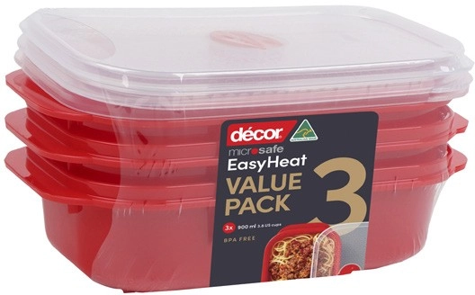 Décor Microsafe Easy Heat Containers 900mL 3 Pack