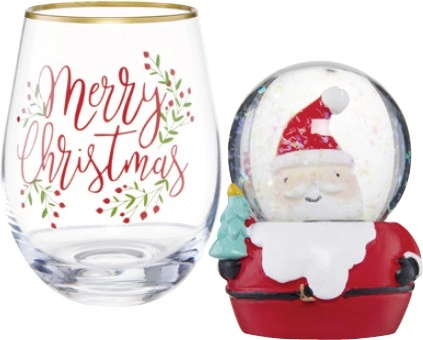 Glass Snow Globe or Stemless Wine Glass