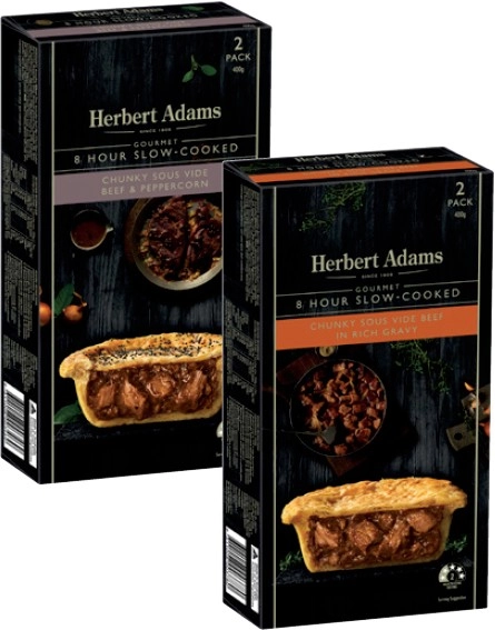 Herbert Adams Slow Cooked Beef Pies 2 Pack 400g-420g